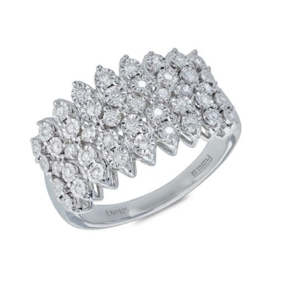 Effy Silver Multi-Row Diamond Ring Sz7 - Picture 1 of 15